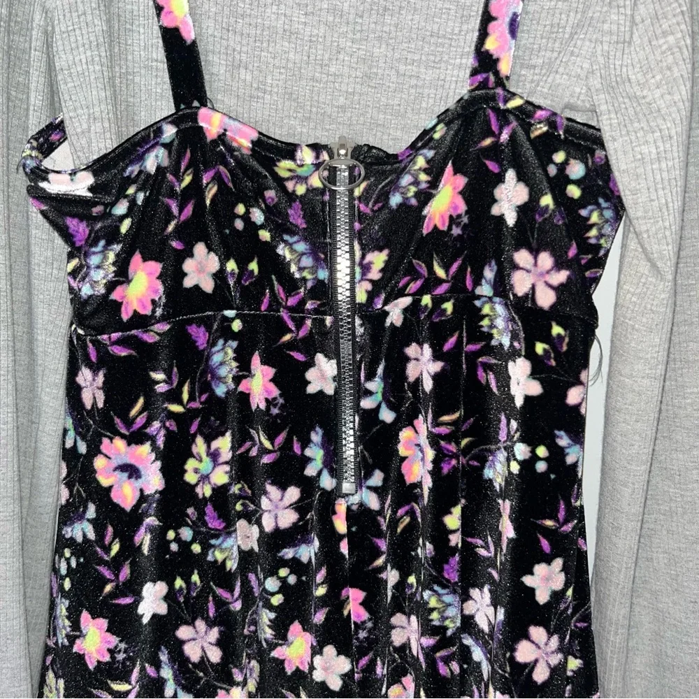 Justice Floral Velour Kids Dress with Gray Long Sleeve Youth Small